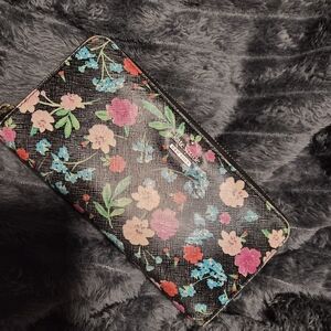 kate spade Black Floral Zip-Around Wallet with Pink, Blue and Cream Blooms